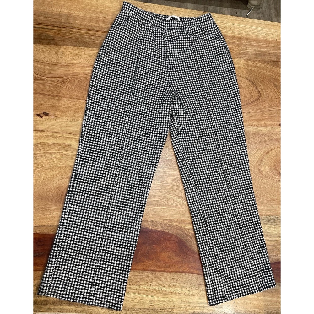 Vera Neumann Vintage 70s Houndstooth Pants Straight Leg Black White Elastic